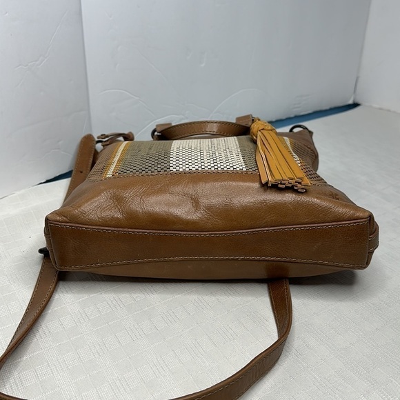 FRYE MELISSA LEATHER WOVEN STRIPED TOP HANDLE ZIP CROSSBODY SMALL TOTE BAG - Picture 9 of 14